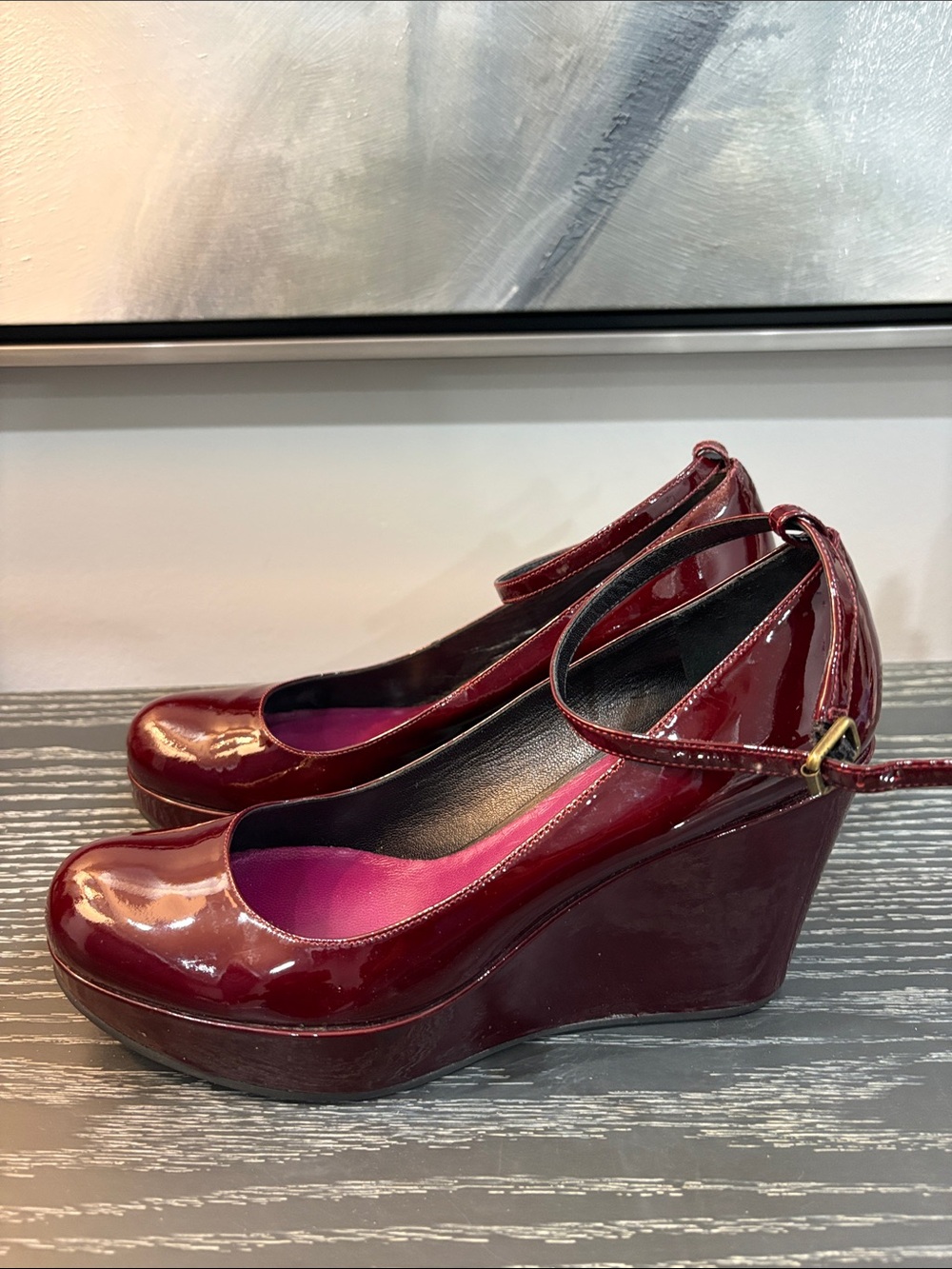 Marc by Marc Jacobs Burgundy Patent Mary Jane Heels with Ankle Strap
